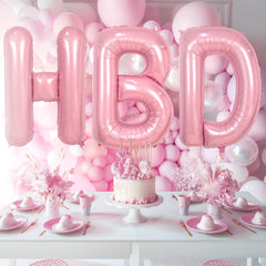 Biapian pink ampersand balloon used as a stylish photo prop backdrop.