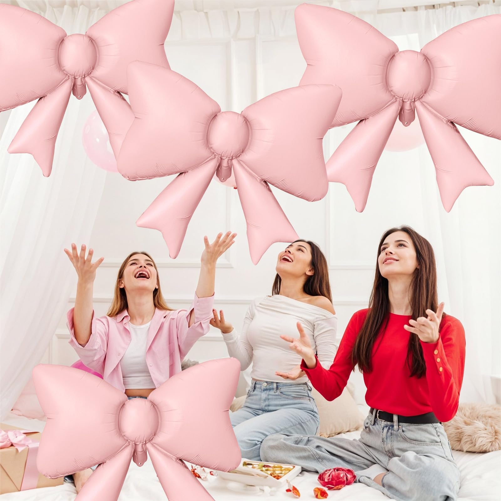 Biapian pink bow balloon decor for walls or ceilings.