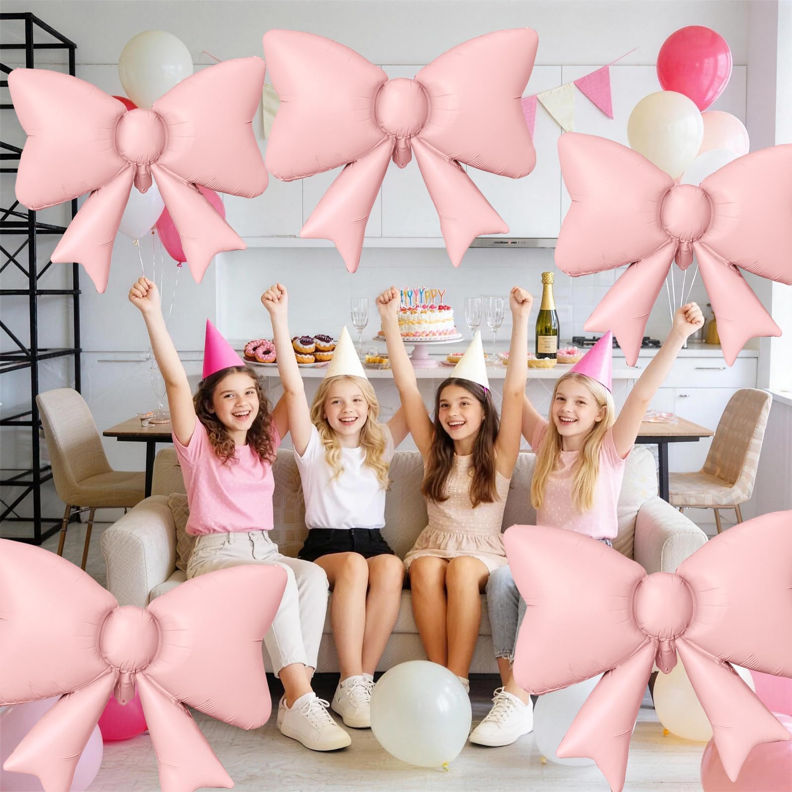Biapian pink bow balloons ideal for weddings and baby showers.