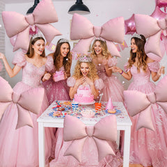 Biapian pink bow balloon ideal for princess parties.