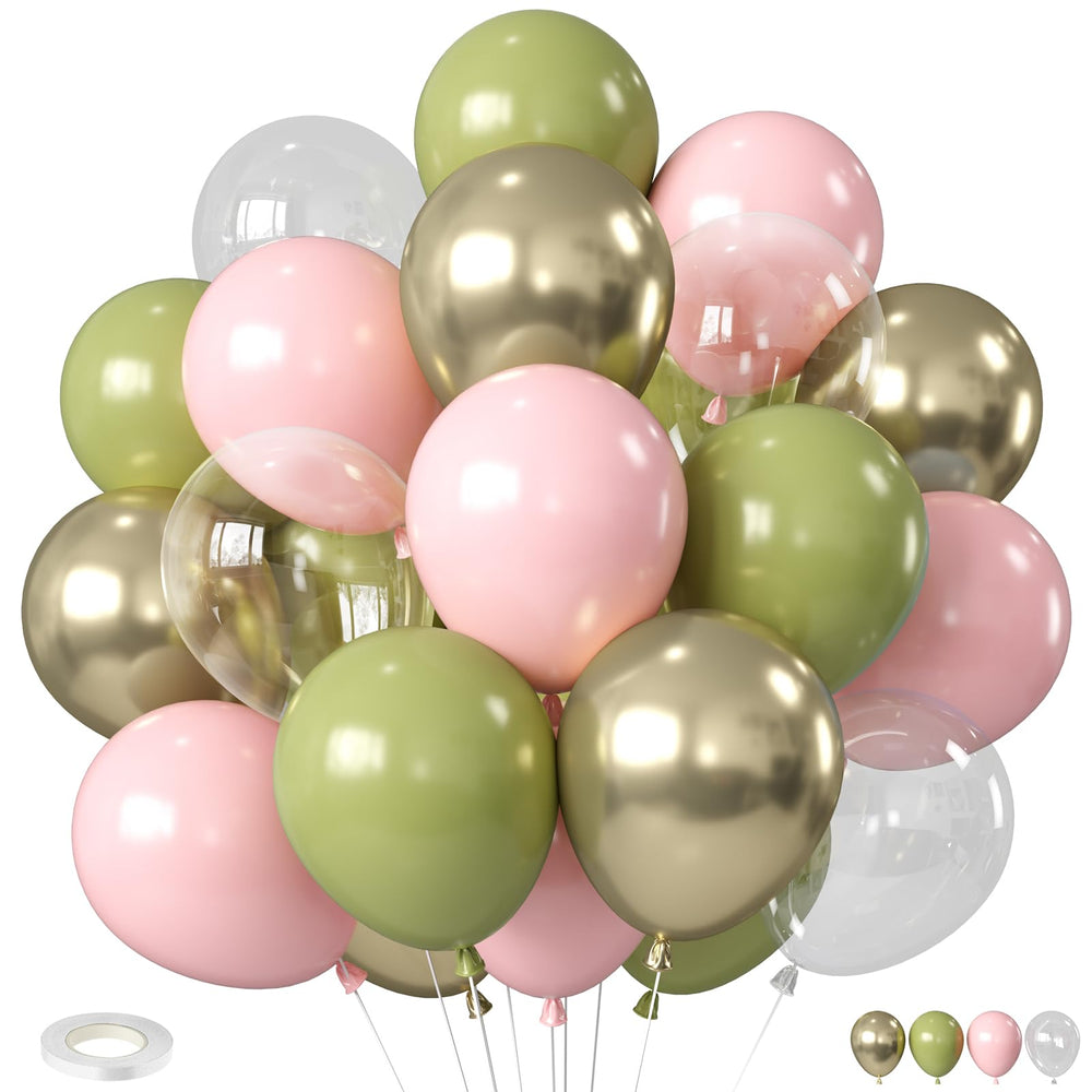 Biapian retro sage-green and pink balloons for versatile party decor