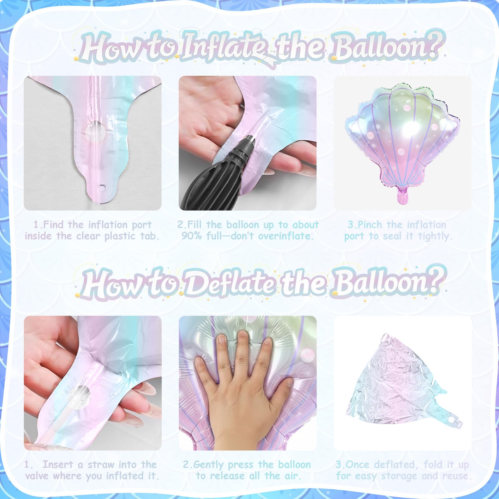 Biapian sea shells balloons pack, ready-to-decorate for mermaid party celebrations.
