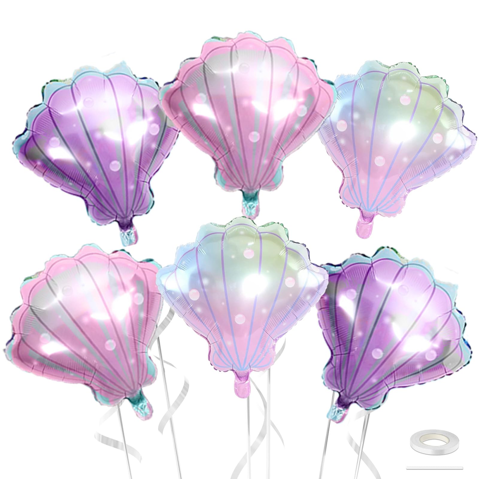Biapian sea shells balloons pink mermaid style, perfect for whimsical birthday décor.