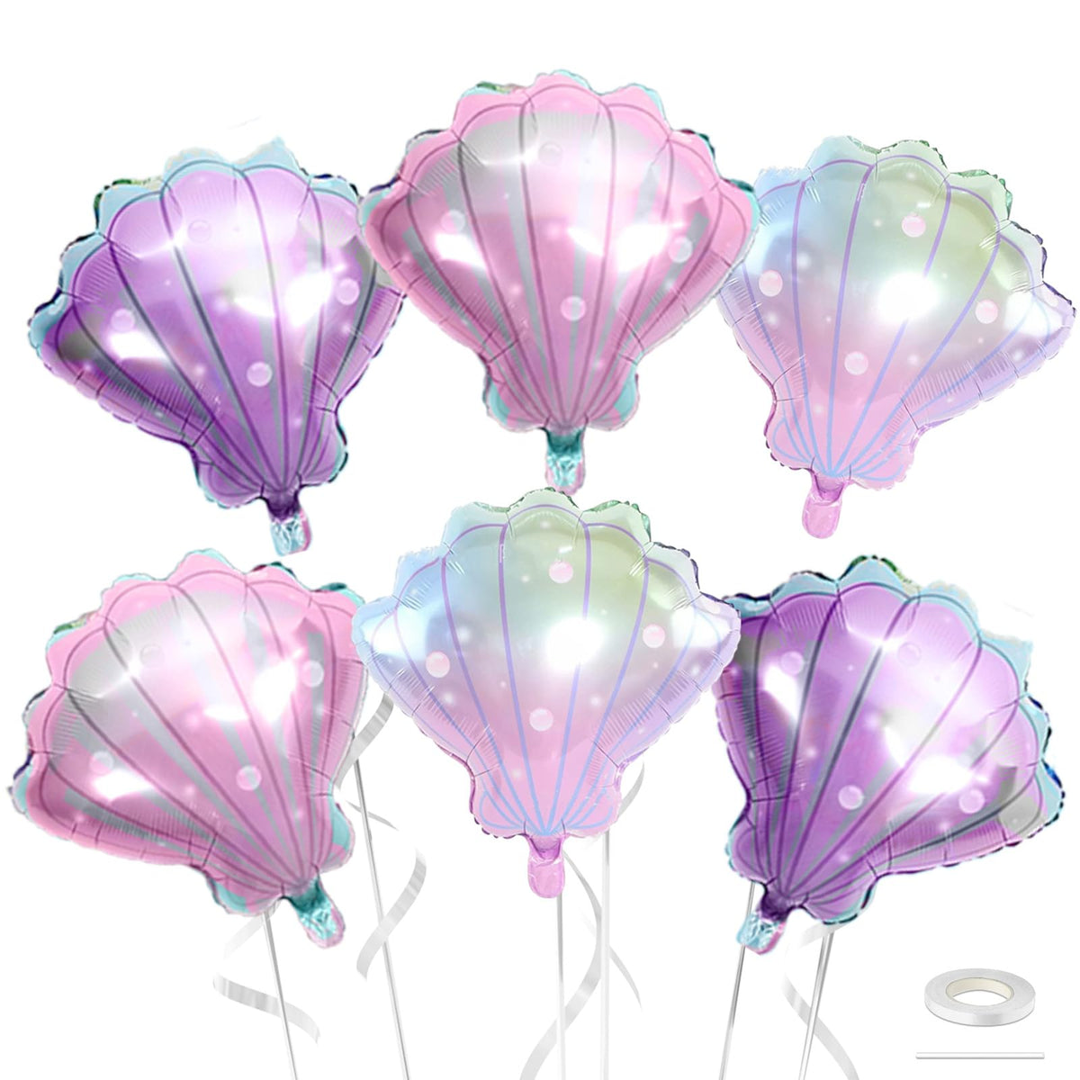 Biapian sea shells balloons pink mermaid style, perfect for whimsical birthday décor.