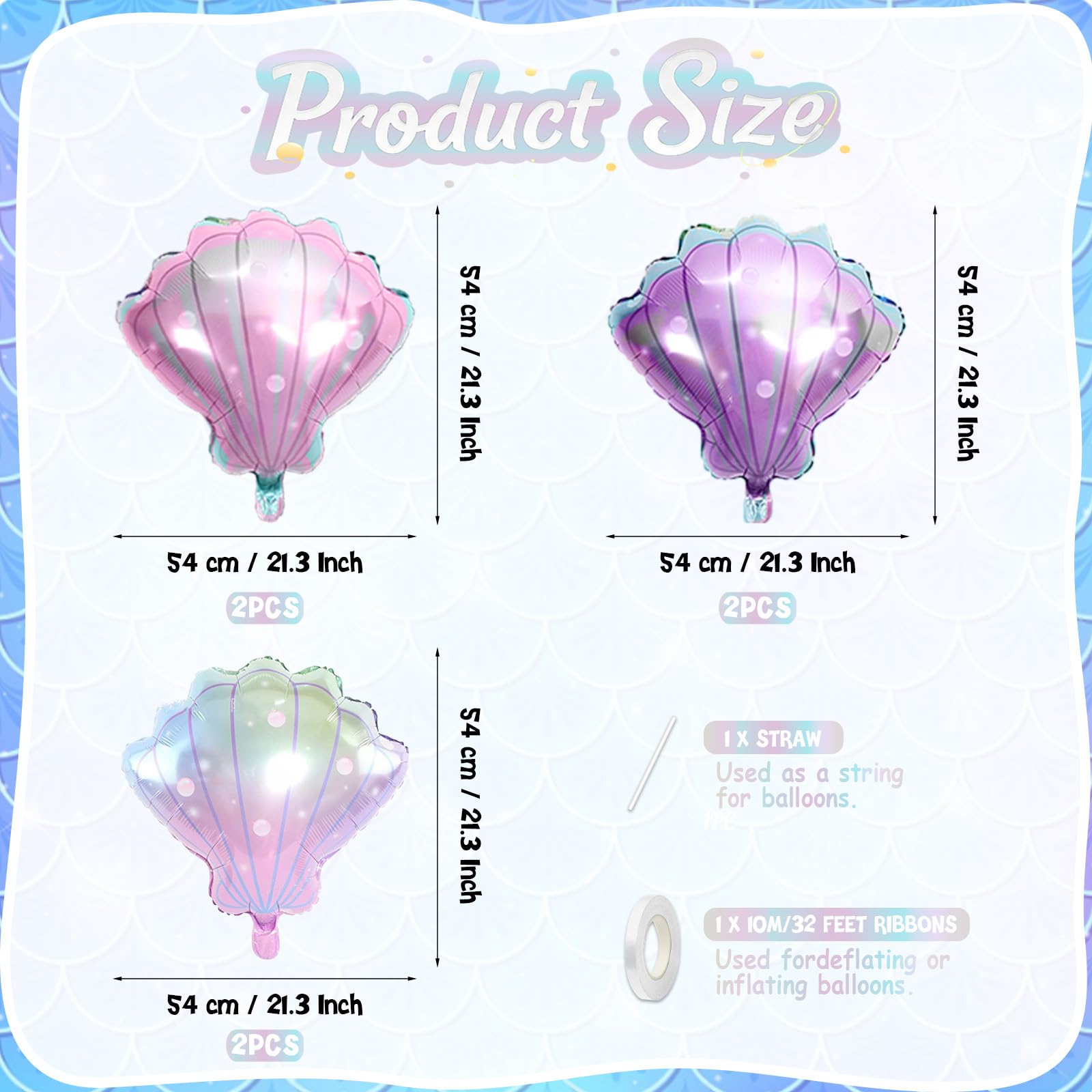 Biapian sea shells balloons purple mermaid style, adds a playful ocean vibe.