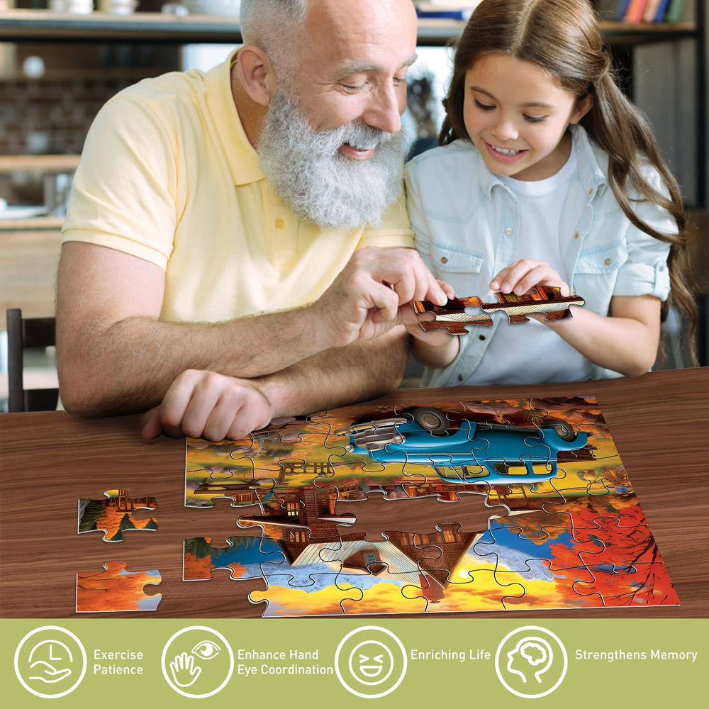 Puzzles sized 15 by 10 inches for comfortable handling