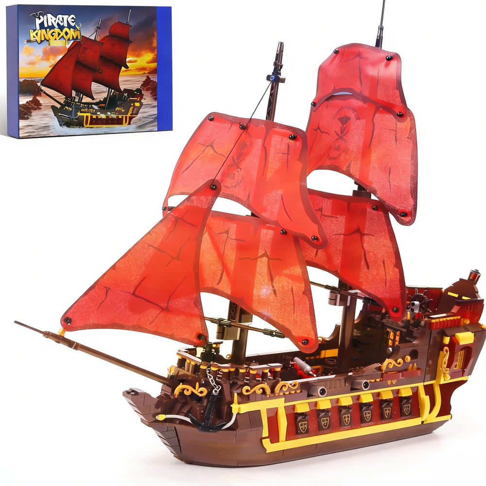 Bibilock red pirate ship front view highlights durability for long play and display.