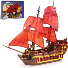Bibilock red pirate ship front view highlights durability for long play and display.