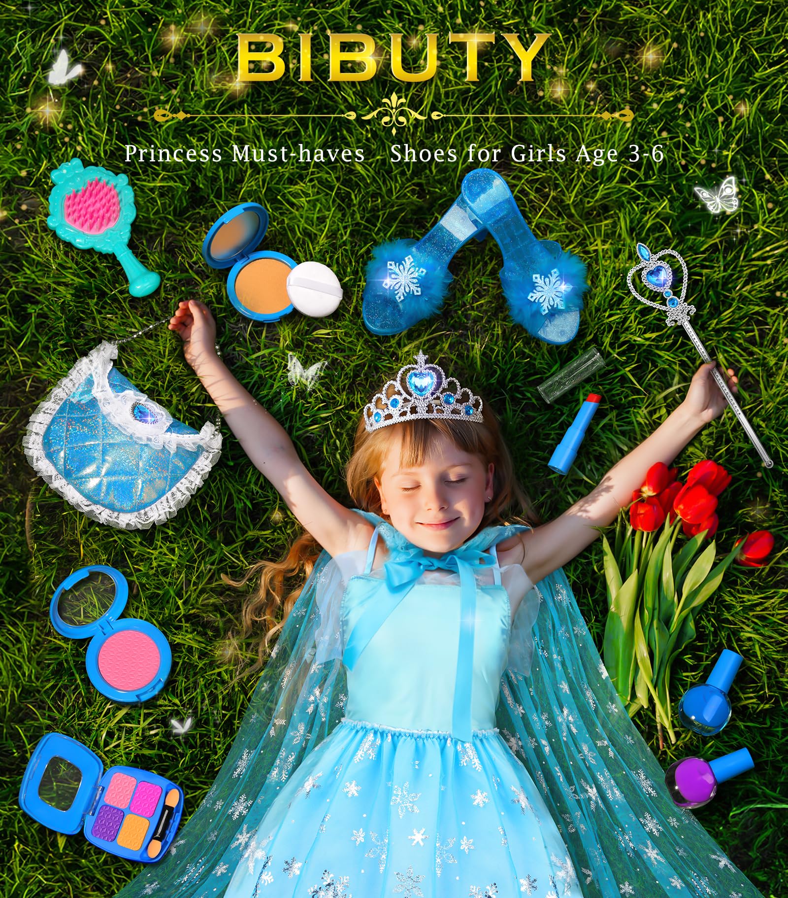 BIBUTY princess crown tiara completes the regal pretend look.