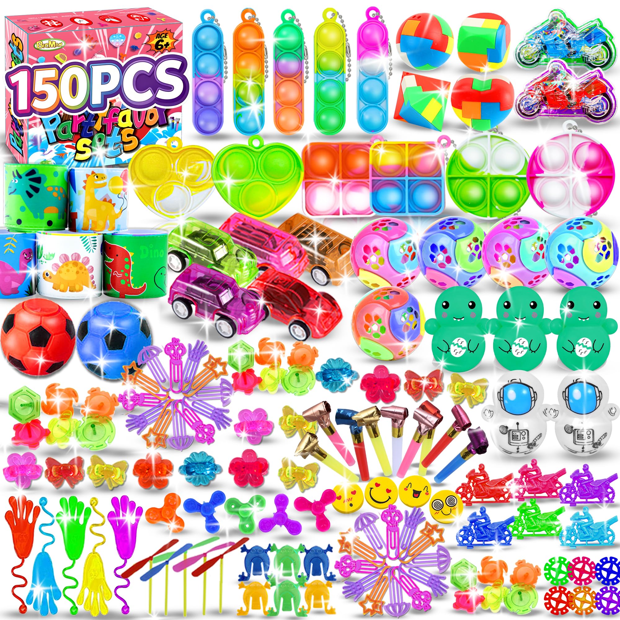 BicMan 150pcs pack of assorted toys ideal for classroom rewards and party favors.
