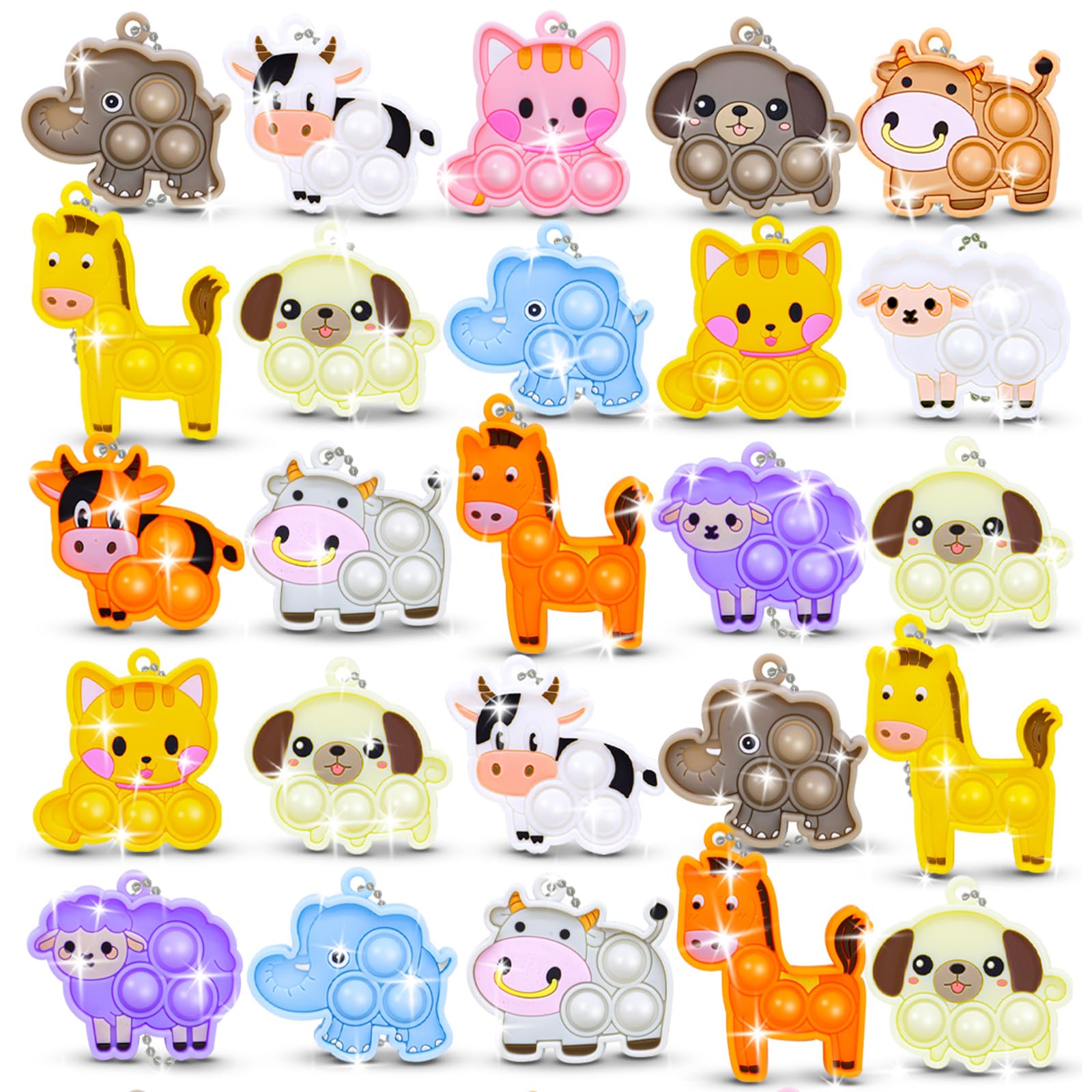 BicMan 30-piece mini pop keychain set, soft silicone bubbles for on-the-go stress relief.