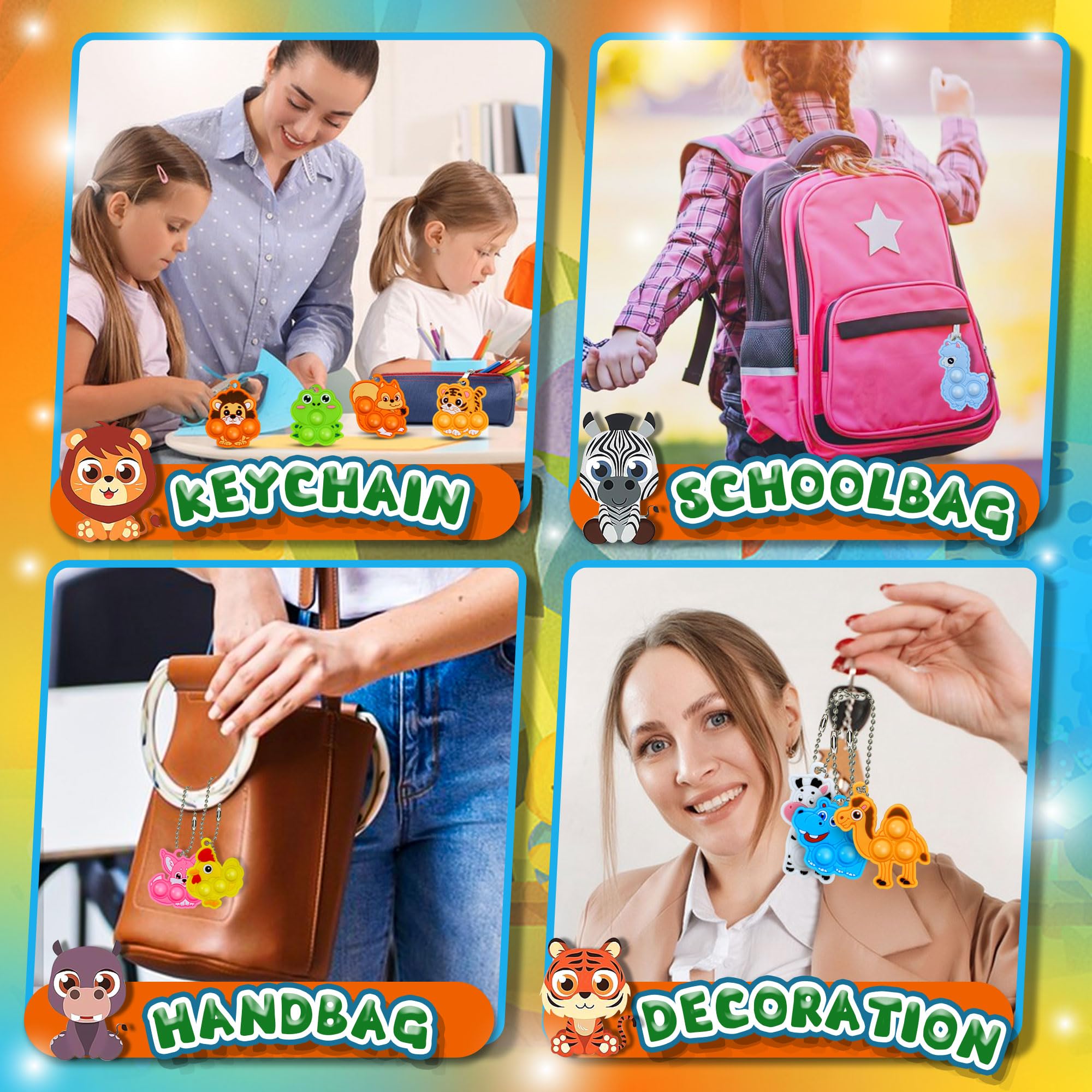 BicMan animal mini pop it keychain cat design, bright classroom reward companion