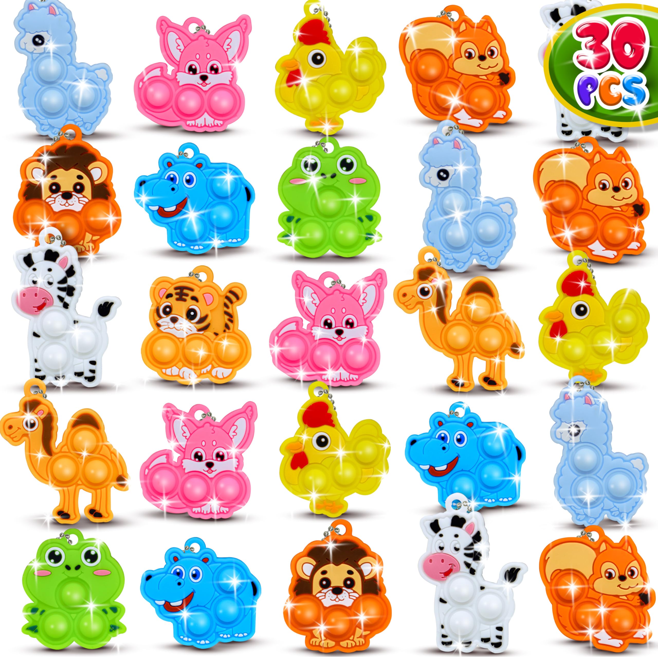 BicMan animal mini pop it keychain pack, colorful portable fidget for school and travel