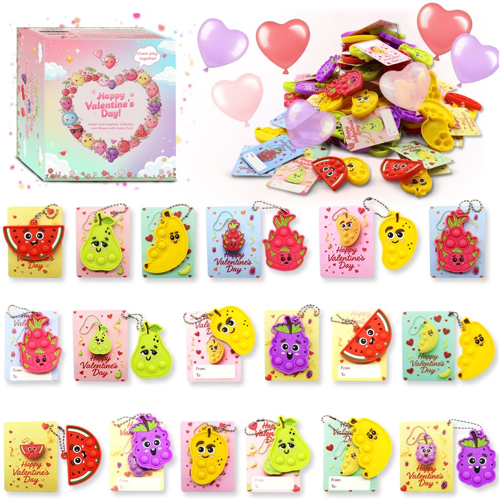 BicMan fruit pop keychains 30pc set, ideal for easy classroom valentines exchanges.