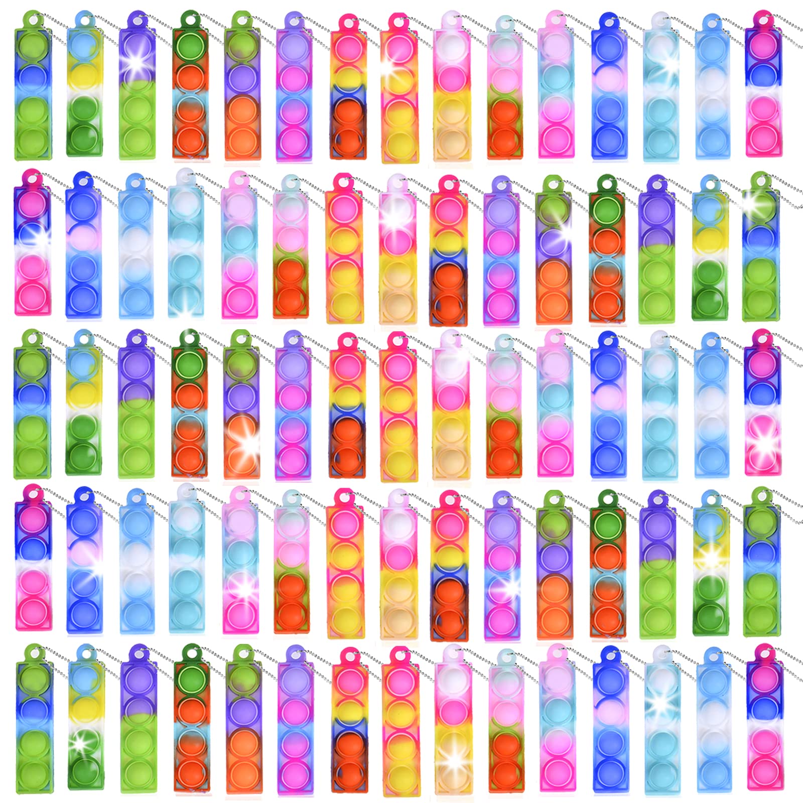 BicMan mini pop keychain set on display, soft silicone for safe play