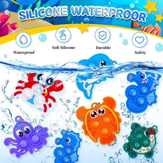 BicMan sea animal pop keychain closeup, showing tactile bubbles for sensory play.