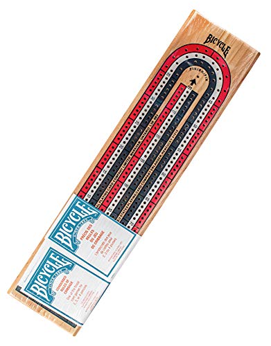 Bicycle 3-Track Cribbage Board blue pegs for clear scorekeeping.