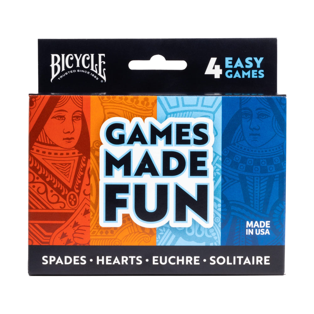 Bicycle 4 in 1 card game pack in a colorful box for easy storage.