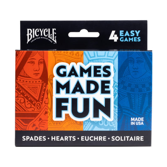Bicycle 4 in 1 card game pack in a colorful box for easy storage.
