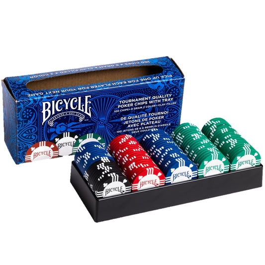 Bicycle 8G clay poker chips 100-count with classic colors for home poker games