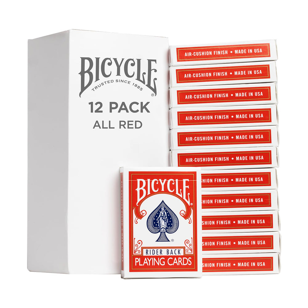 Bicycle All Red playing cards 12-pack with bold red faces for poker nights.