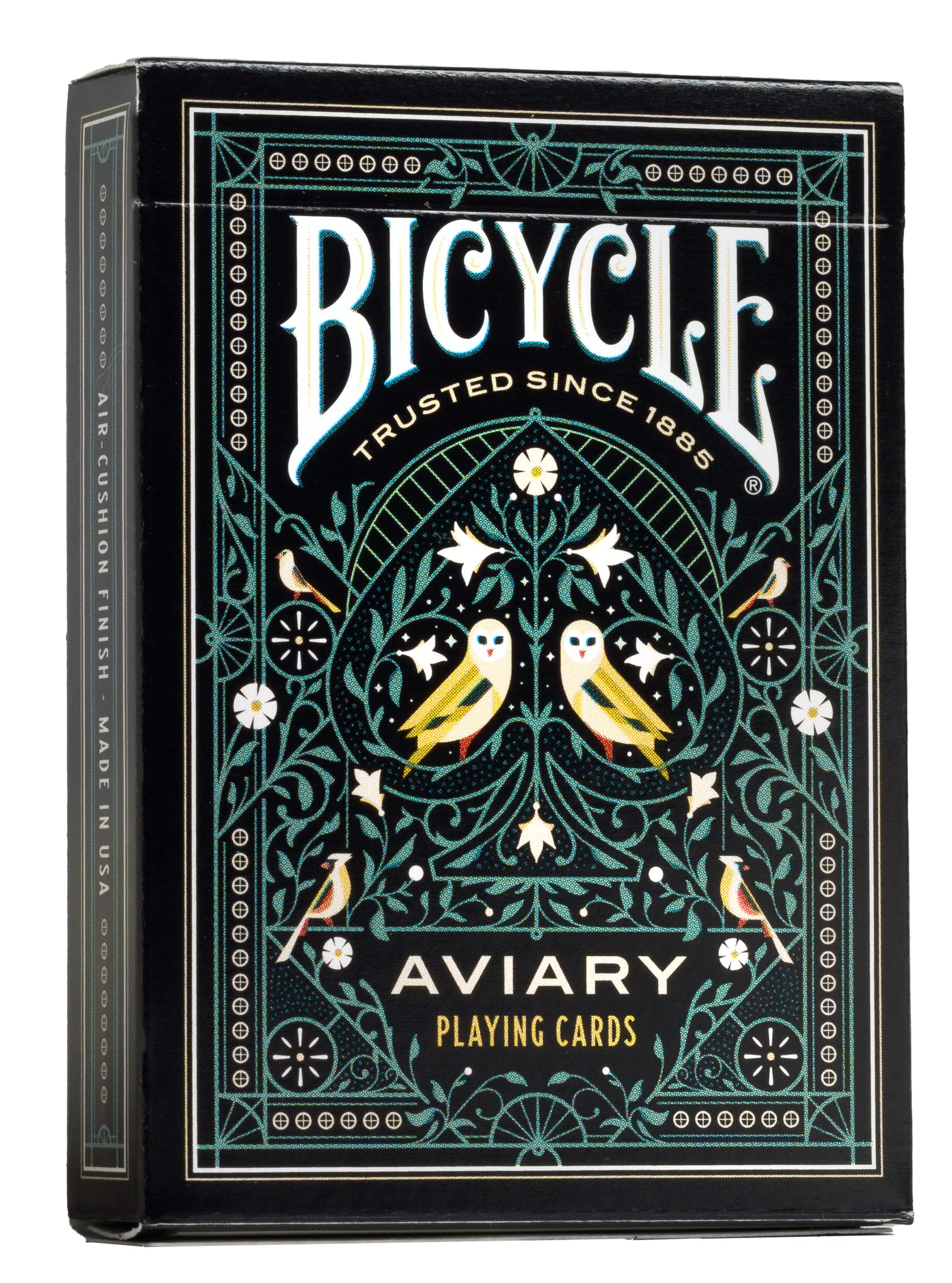Bicycle Aviary Teal front card faces with intricate bird illustrations for collectors and players