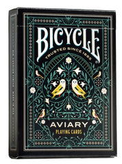 Bicycle Aviary Teal front card faces with intricate bird illustrations for collectors and players