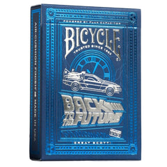 Bicycle Back To The Future deck tuck with silver and cobalt foil for premium feel