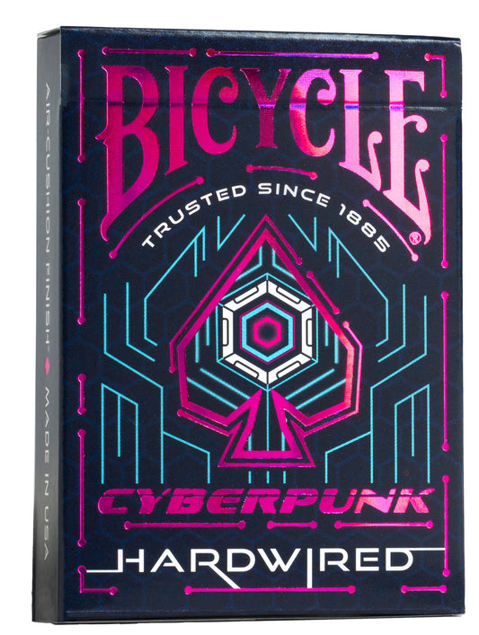 Bicycle Cyberpunk Hardwired deck front view with neon foil and cybernetic art