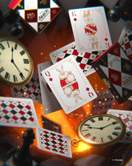 Back design features a checkered Wonderland motif to enhance aesthetics.