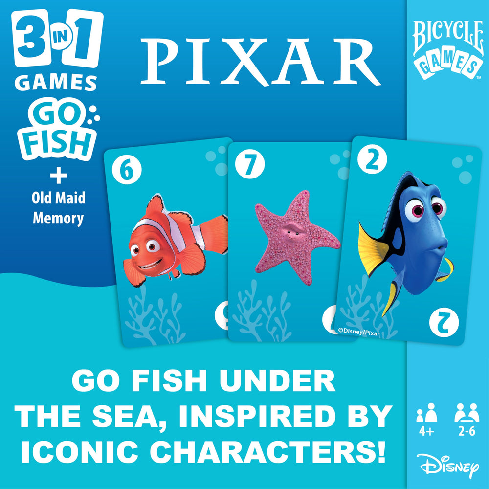 Vibrant artwork on Bicycle Disney Pixar 3-in-1 cards for display and play