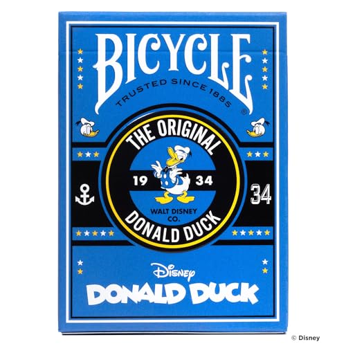 Bicycle Donald Duck deck tuck case with spot varnish adds premium presentation.