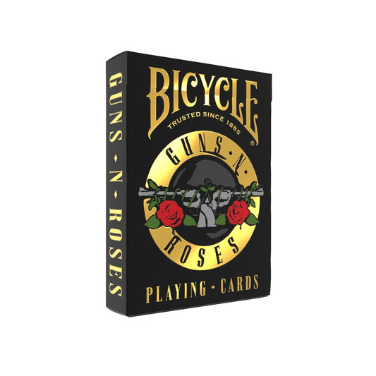 Bicycle Guns N' Roses playing cards front design showcases iconic band artwork for fans.