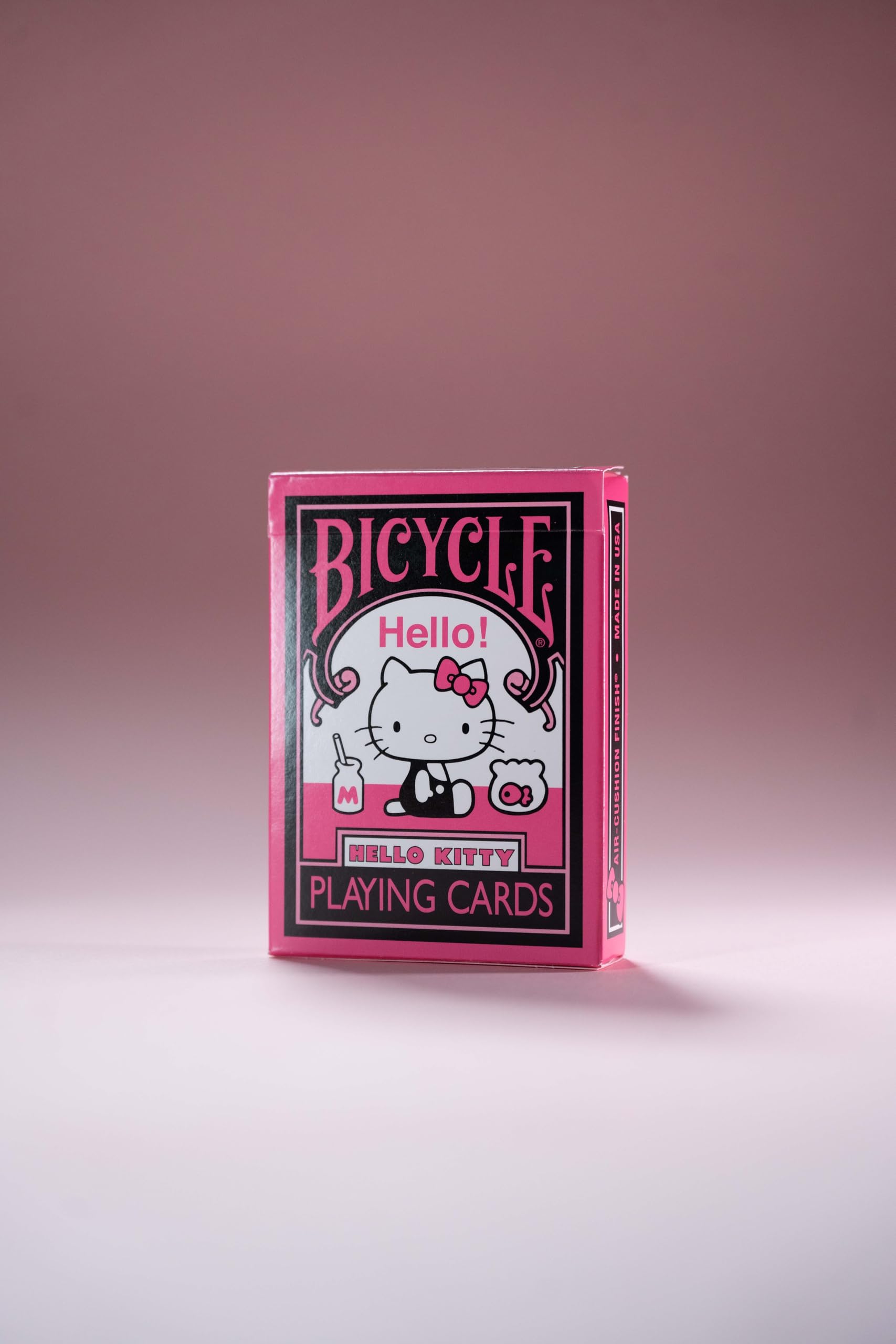 Air cushion finish on Bicycle Hello Kitty cards for smooth handling during play