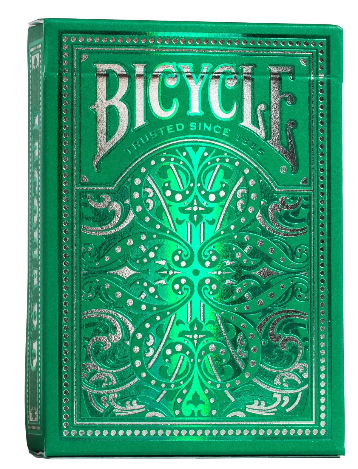 Bicycle Jacquard premium deck front cover with emerald green and silver foil detail