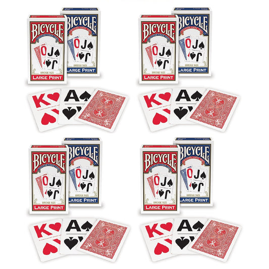 Bicycle large-print bridge-size cards spread for easier visibility during play.