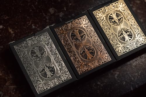 Bicycle Metalluxe Black Gold deck foil closeup showing reflective finish.