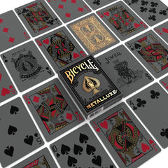 Bicycle Metalluxe Black Silver deck foil closeup showing crisp contrast.
