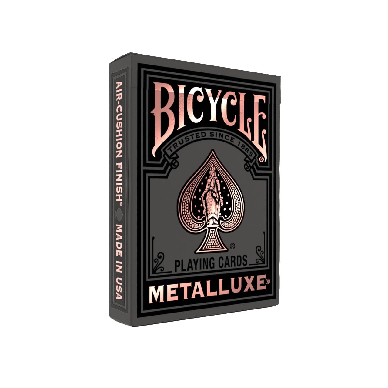 Bicycle Metalluxe tuck box with gold accents for display.