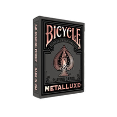 Bicycle Metalluxe tuck box with gold accents for display.