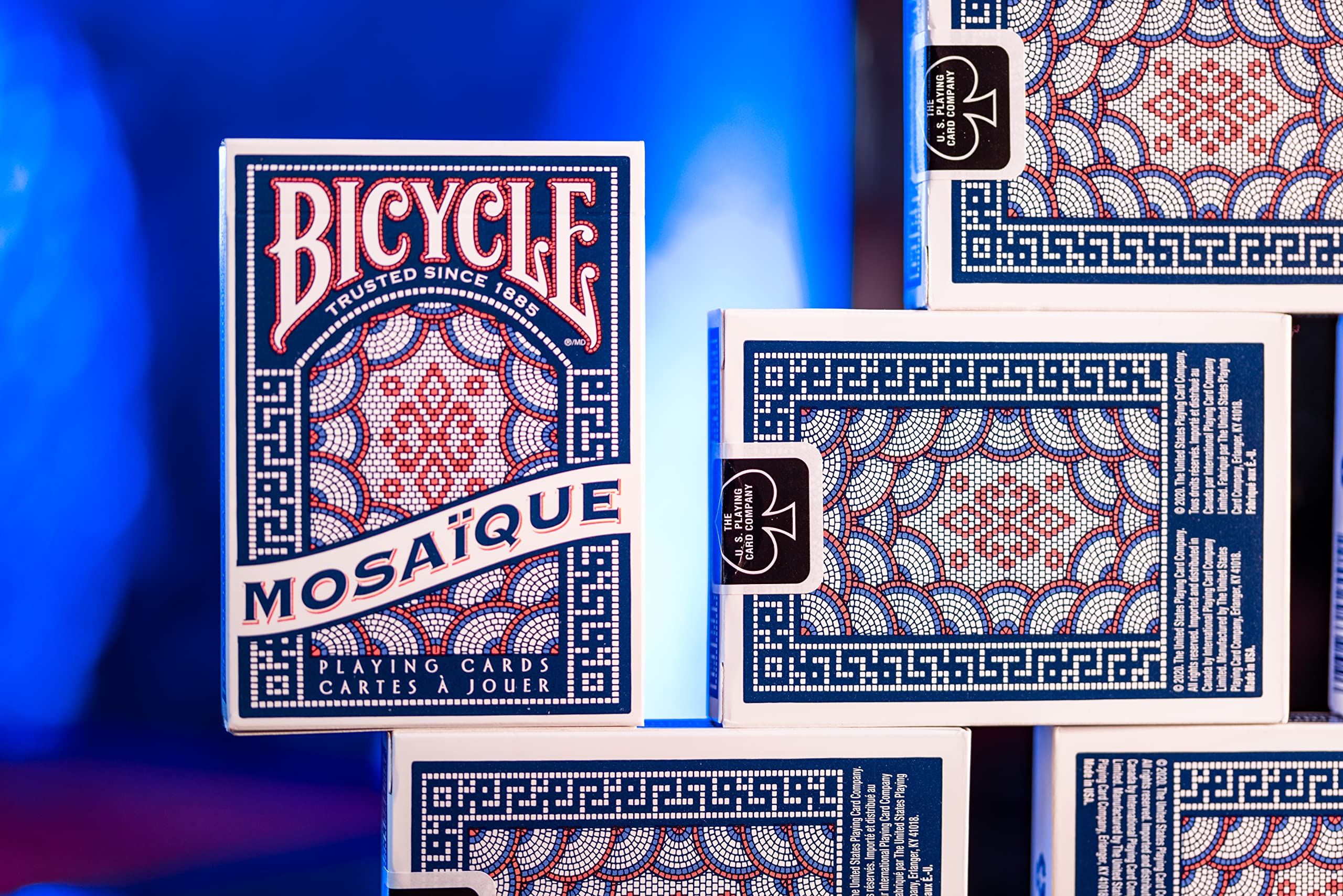 Bicycle Mosaique is made in USA, signaling quality and craftsmanship.