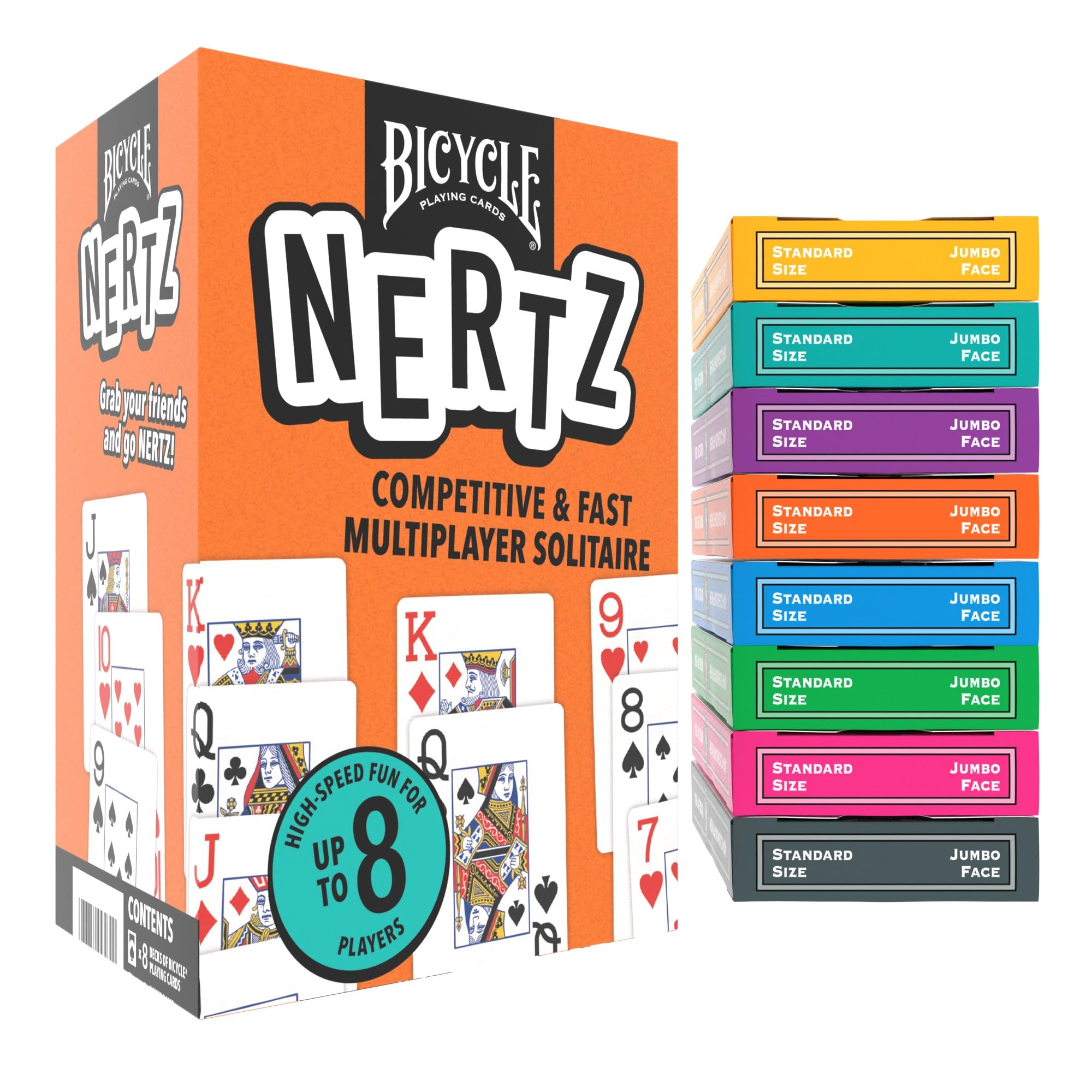 Bicycle Nertz card game multiplayer setup with vibrant decks for fast rounds.