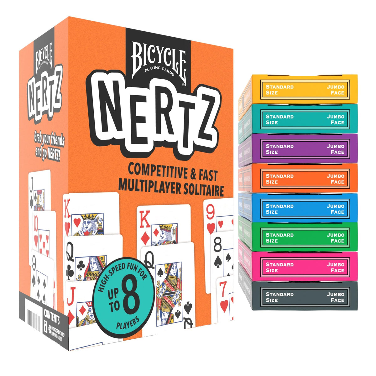 Bicycle Nertz card game multiplayer setup with vibrant decks for fast rounds.