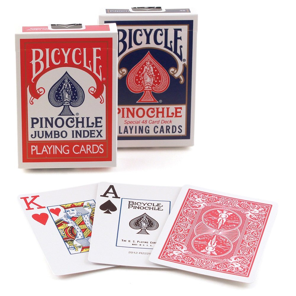 Bicycle Pinochle jumbo deck for family game night with easy-to-see matched sets.
