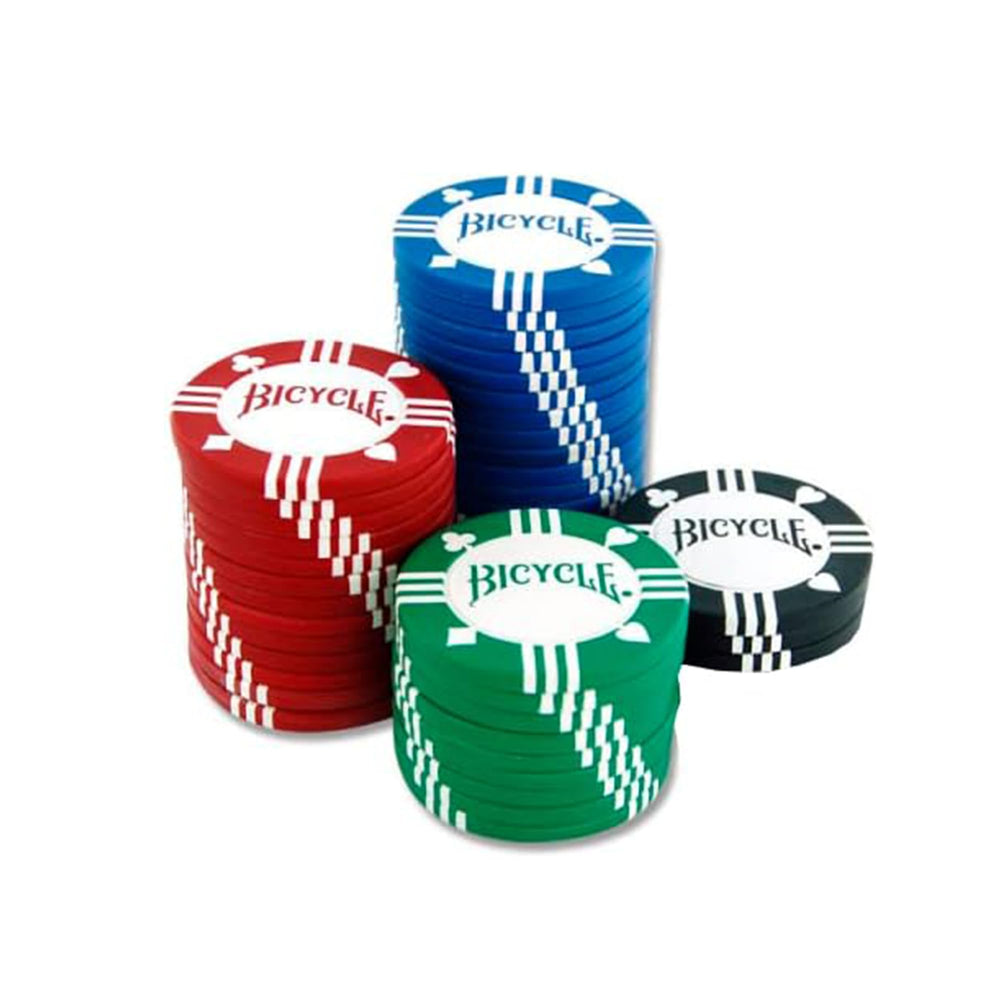 Bicycle poker chip colors in green blue red black offer clear denominations