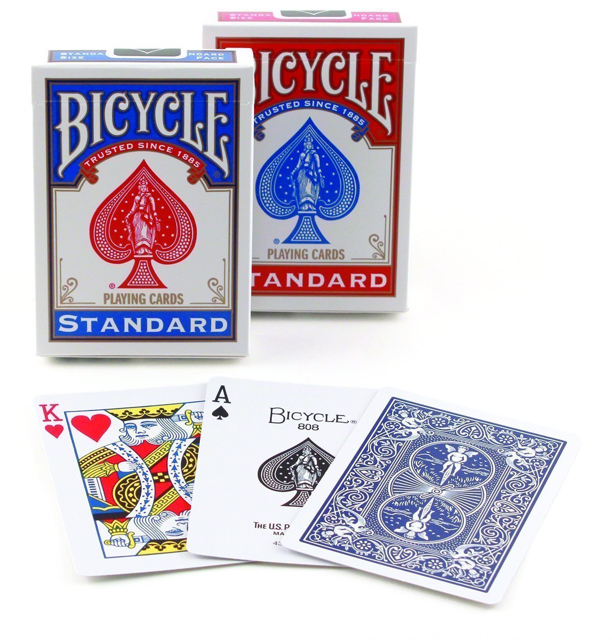 Bicycle Poker Size two-deck pack displays the included red and blue decks for shared play.