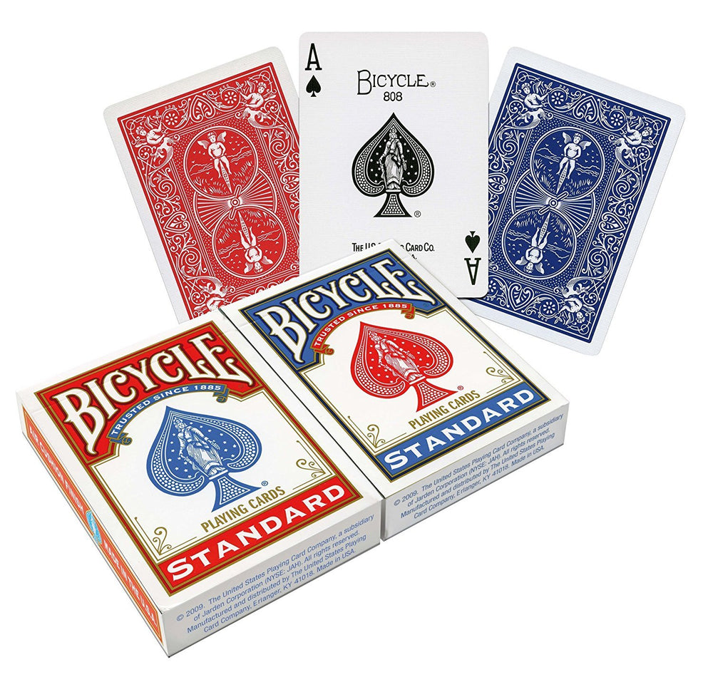 Bicycle Poker Size blue deck front view for durable, long-lasting play.
