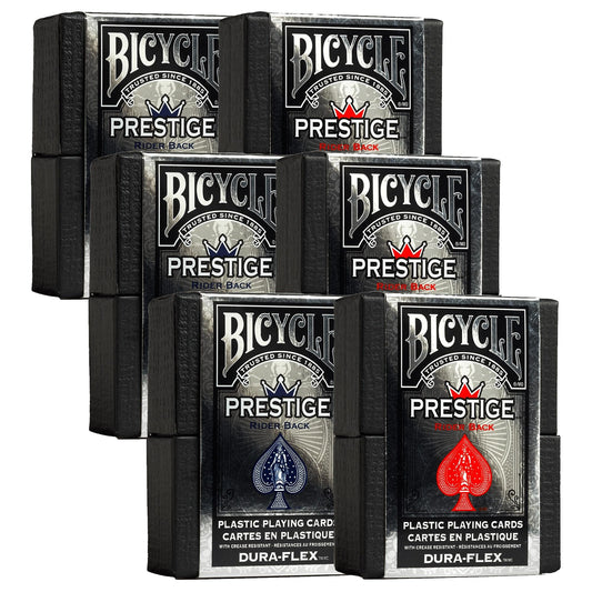 Bicycle Prestige blue-back plastic cards in action for smooth shuffles.