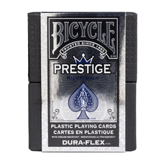 Bicycle Prestige red-back plastic cards shown with high visibility backs.