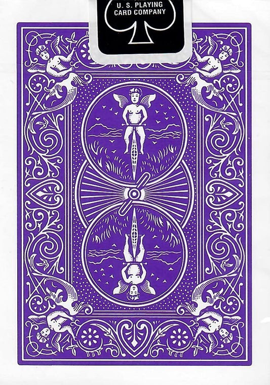 Bicycle Purple Rider Back card face shows vivid color for eye-catching hands.